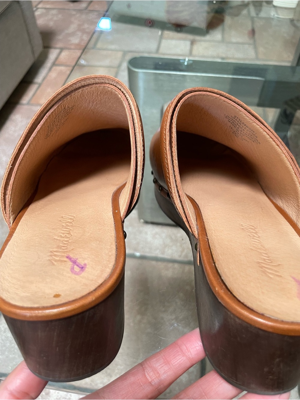 Madewell Cognac Leather Studded Clog Mules - Picture 6 of 7